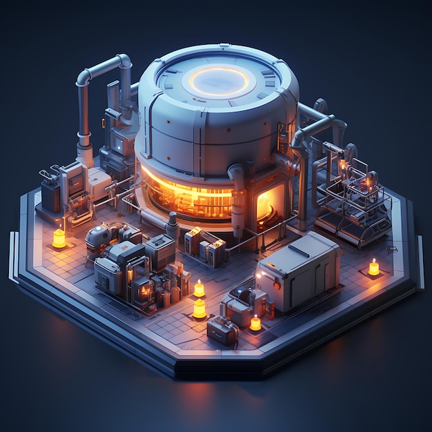 Reactor core room tilt shift isometric miniature diorama isometric view