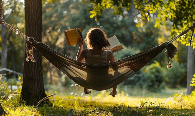 Photo reader enjoying a lazy afternoon in a hammock