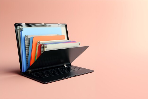 reading books online Open book and laptop on a pastel background 3D render