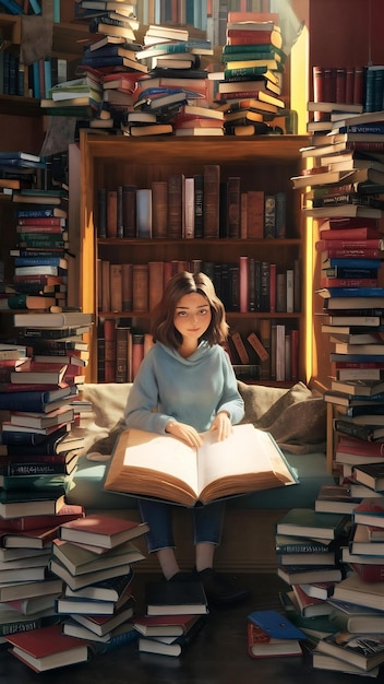 Reading concept with pile of books