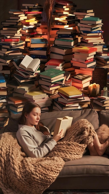 Reading concept with pile of books