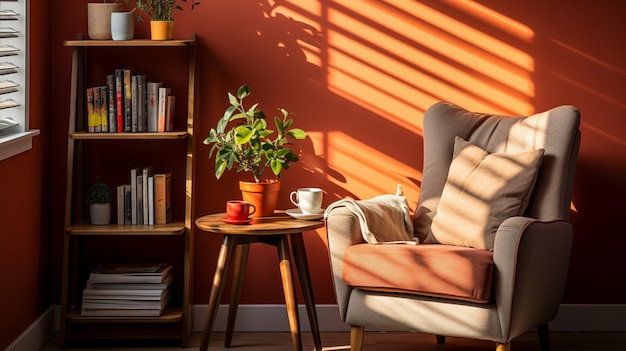 Reading Corner With Bookshelf Plush Chair And Wallpaper