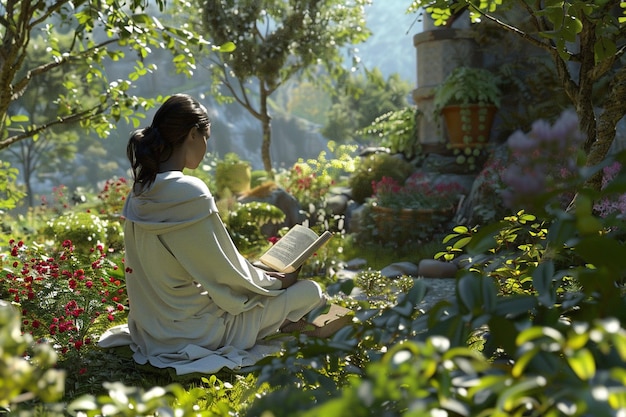 Photo reading in a garden