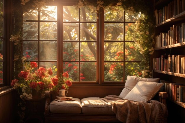 Reading Nook with Sunlight Streaming through Window