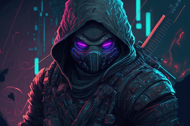 Ready for battle a cyberpunk assassin illustration