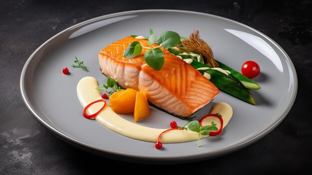 Ready Dish of Salmon with Vegetables and Sauce