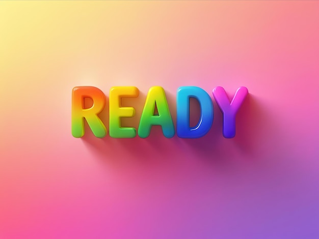 Ready text 3d in rainbow colors on solid rainbow colors background