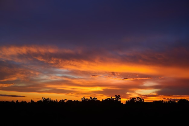 Real amazing sunrise or sunset sky with gentle colorful clouds