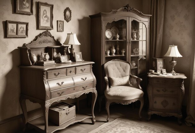 Photo real antique furniture products displayed