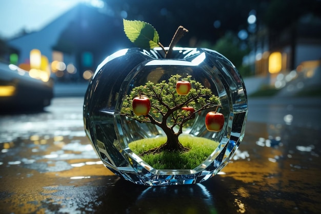 A real apple inside an crystal made apple