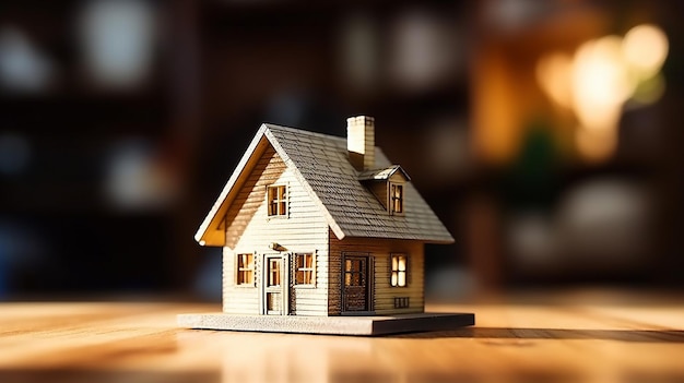 Real Estate Agent House Model on Wood Table