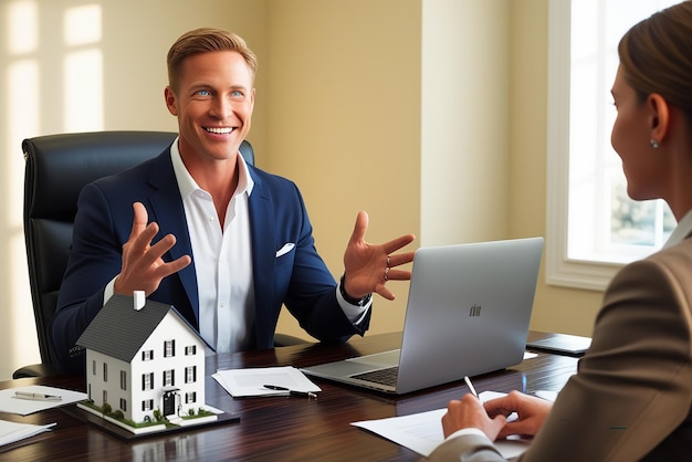 Photo a real estate agent is explaining to a prospective buyer