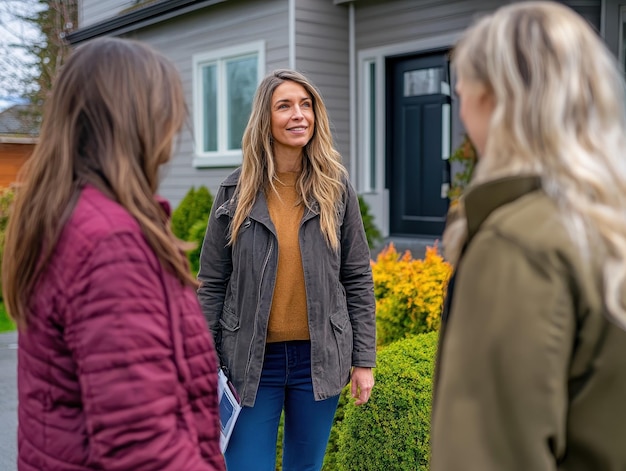 Photo real estate agent showing a house to potential buyers