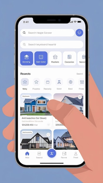 Photo real estate app concept on smartphone screen person searching online