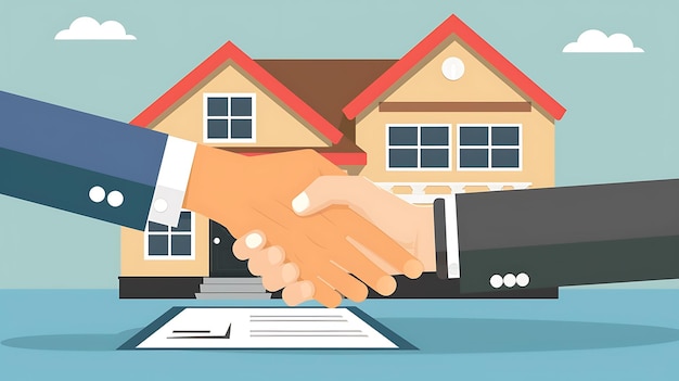 Photo real estate deal handshake in front of a house