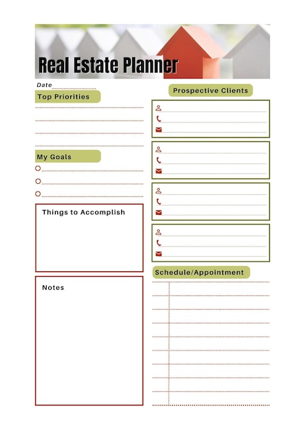 Real estate planner digital planning insert sheet printable page template