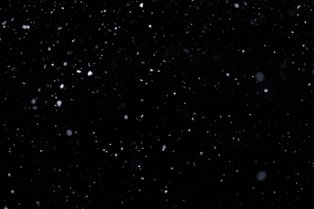 Real falling snow on black background for blending modes in ps Ver 07 few snowflakes in blur