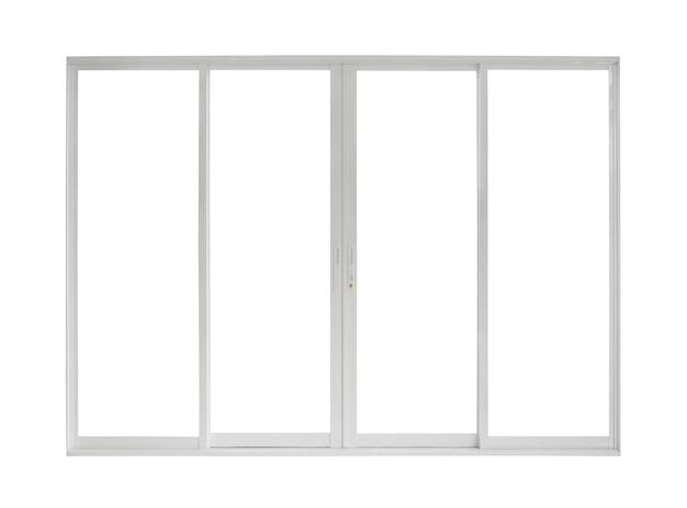 Real modern house door window frame isolated on white background