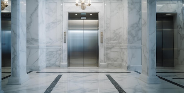 a real photo of a luxury hotel elevator on a white