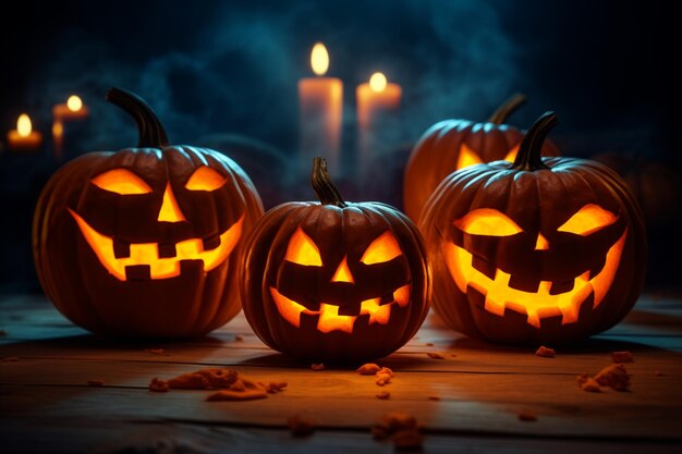 Real photo of scary halloween pumpkins