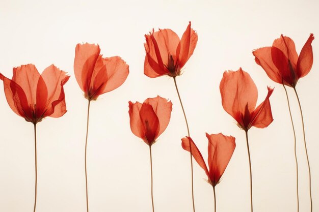 Photo real pressed red tulip flowers petal poppy plant