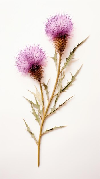 Photo real pressed thistle flower plant herb inflorescence