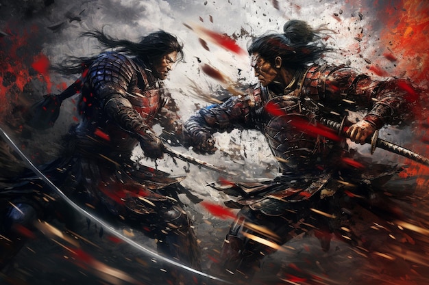 An Realism History Samurai Battle Scene in Intense Combat