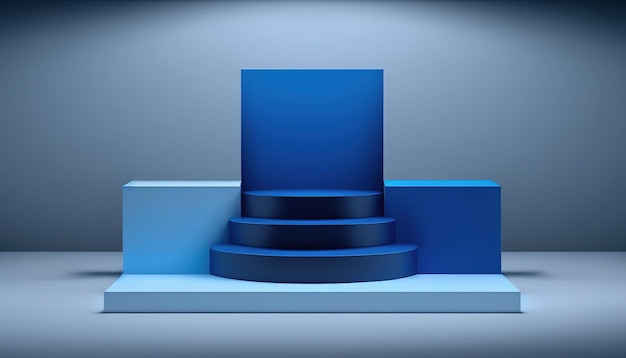 Realistic 3D blue theme podium for product display