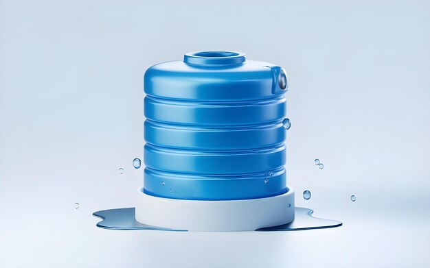 Photo realistic 3d blue water tank model on clean white background