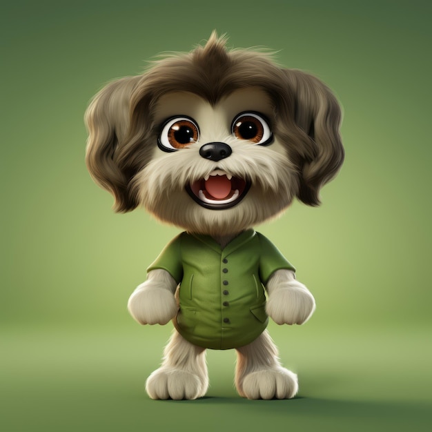 Realistic 3D Cartoon Dog Illustration Model in Green Jumpsuit