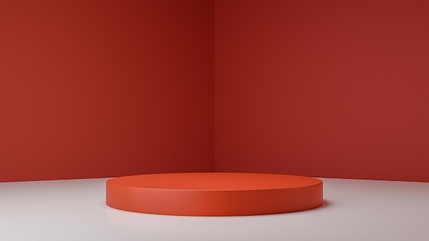 Realistic 3D cylinder pedestal podium with soft red corner room background