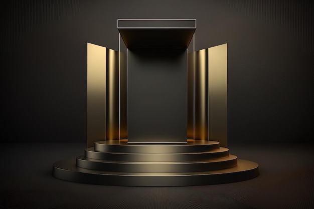 Realistic 3D cylinder with a luxury and golden podium for product display