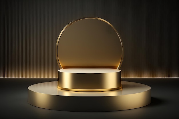 Realistic 3D cylinder with a luxury and golden podium for product display