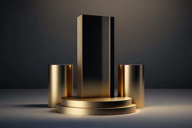 Realistic 3D cylinder with a luxury and golden podium for product display