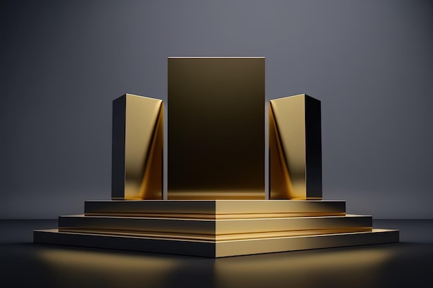 Realistic 3D cylinder with a luxury and golden podium for product display