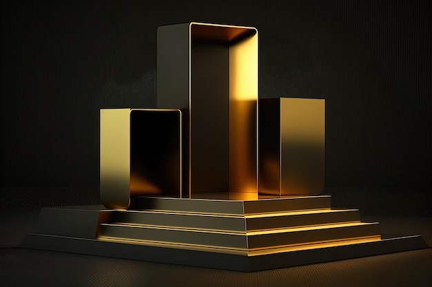 Realistic 3D cylinder with a luxury and golden podium for product display