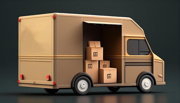 Realistic 3d delivery van with box cargo delivery and online shopping Generative AI