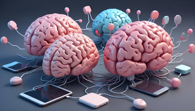 Realistic 3D Fusion of Human Brains and Computer Components and Devices with Electronic Wires