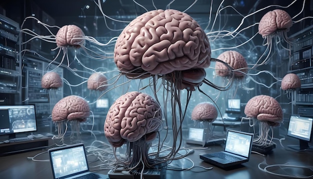 Realistic 3D Fusion of Human Brains and Computer Components and Devices with Electronic Wires