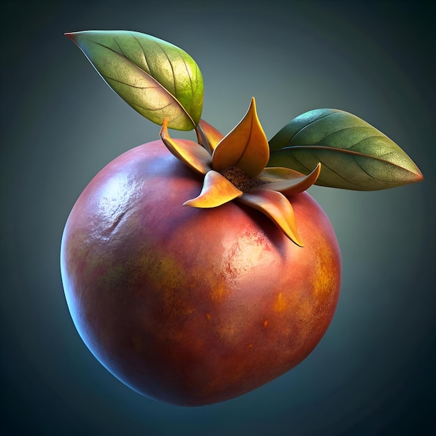 Photo a realistic 3d illustration of a ripe medlar fruit with detailed leaves and a captivating texture