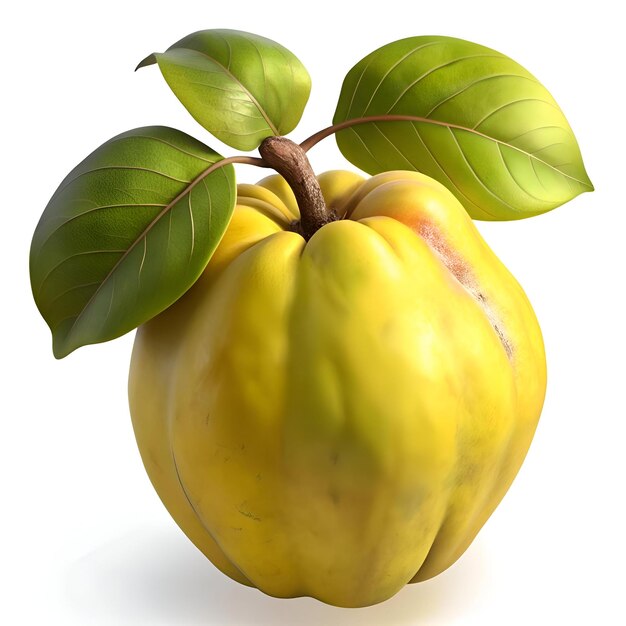 Photo a realistic 3d illustration of a ripe quince with leaves perfect for adding a touch of autumnal charm to your designs