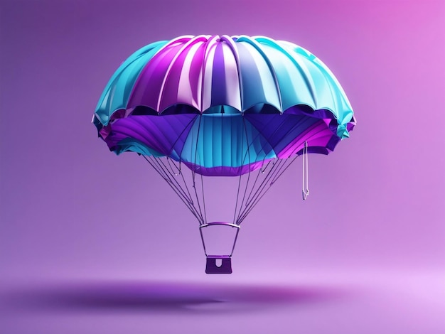 Realistic 3d isometric Parachute with gradient background generative ai