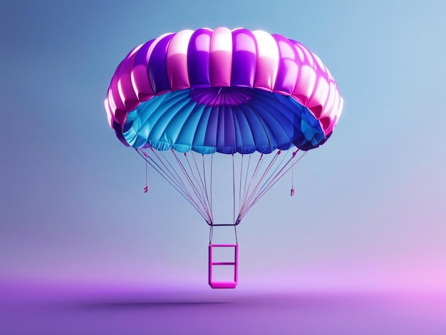 Realistic 3d isometric Parachute with gradient background generative ai