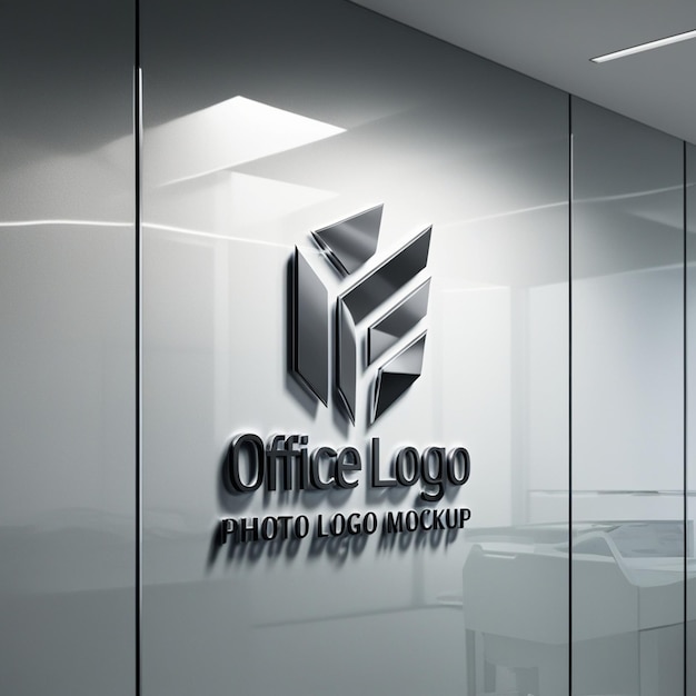 Realistic 3D Logo Mockup on Glossy Office Wall with Metallic Edges and Reflections HighQuality Desig