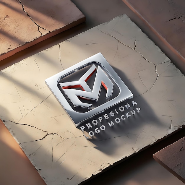 Realistic 3D Logo Mockup with Glossy Metallic Finish Textured Background Modern Typography Depth