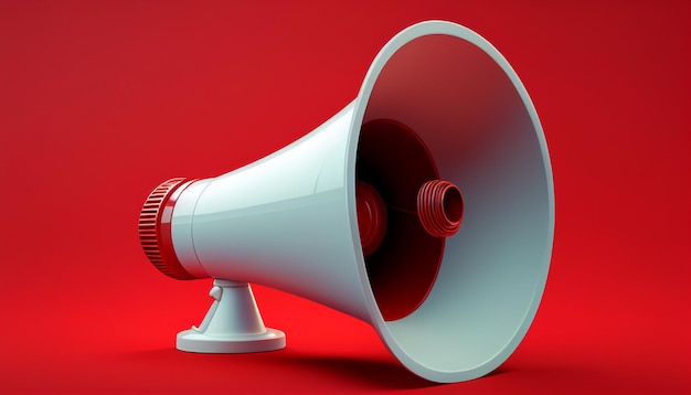 Realistic 3d megaphone icon on a red background Generative AI