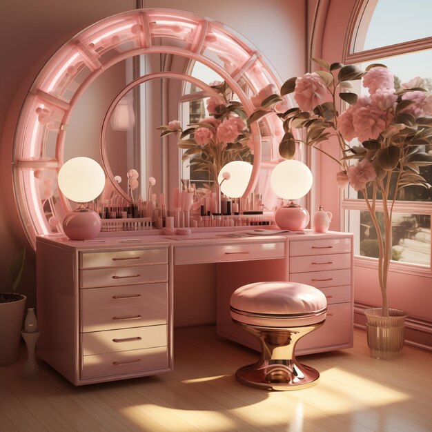 Realistic 3D Modern Pinkish Vanity Room