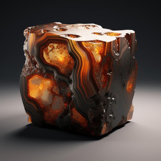 Photo realistic 3d onyx agate block with primitivist elements