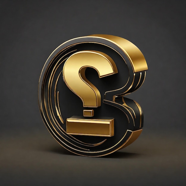 Realistic 3D question icon in a really black and gold