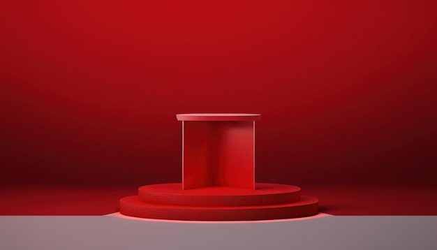 Realistic 3D red theme podium for product display